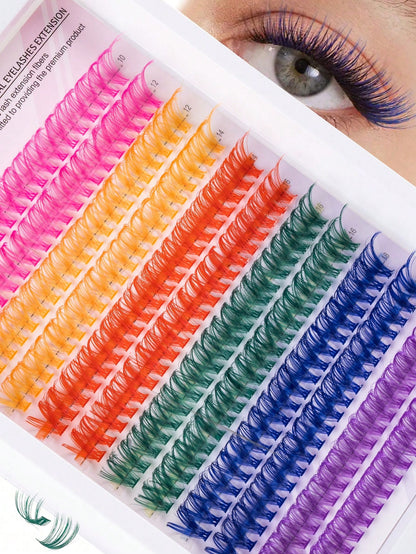 MEM 240Pcs 14mm Rainbow D-Curl Colored Lash Clusters With 6 Mixed Shades, Soft Lightweight Reusable Segmented False Eyelashes. Suitable For Beginners To Use At Home Or Travel, Perfect For Daily, Party