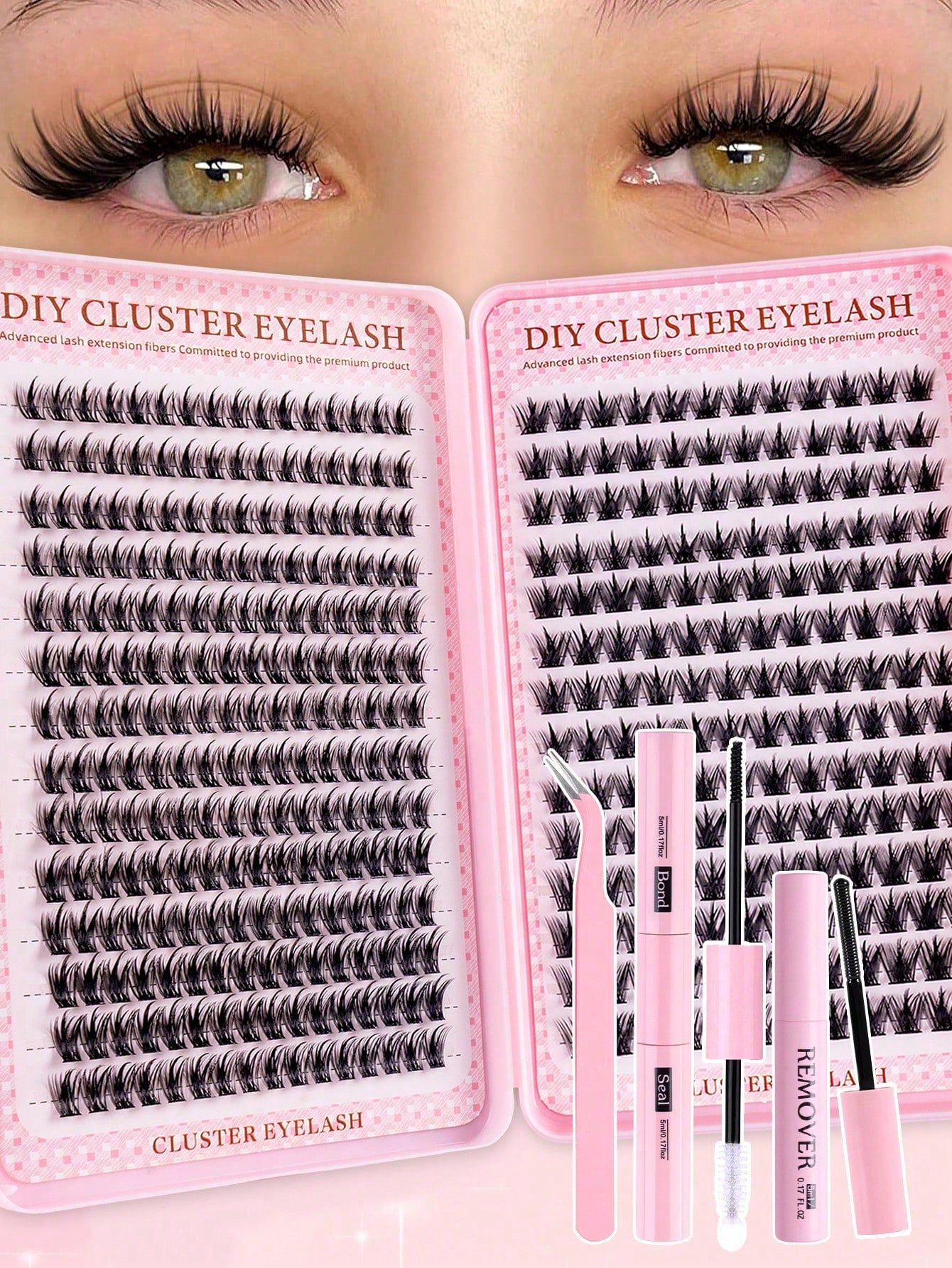 MEM 392pcs D-Type Curled Cluster Lashes, 8-16mm Mixed Length Thick Soft Fluffy Lashes, Pink Base Card Y2K Butterfly Style, DIY Home Grafting Kit With Tutorial, Long Lasting For Natural Butterfly Eye M