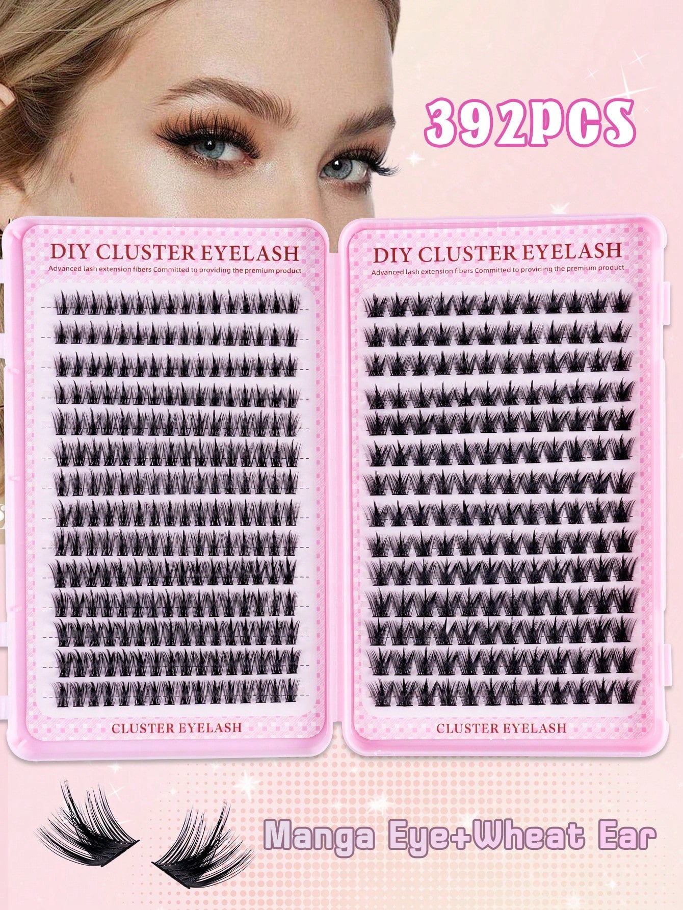 MEM 392pcs D-Type Curled Cluster Lashes, 8-16mm Mixed Length Thick Soft Fluffy Lashes, Pink Base Card Y2K Butterfly Style, DIY Home Grafting Kit With Tutorial, Long Lasting For Natural Butterfly Eye M