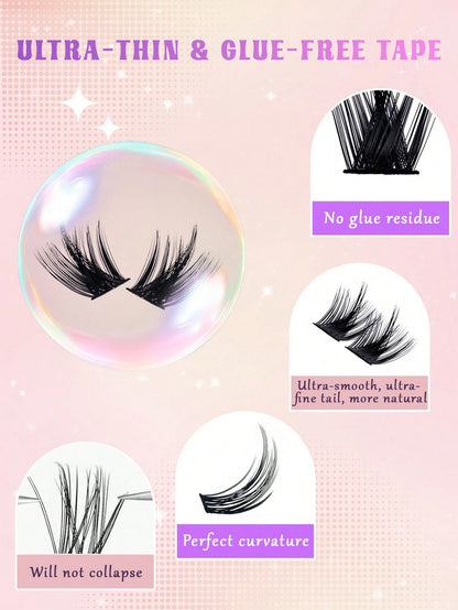 MEM 392pcs D-Type Curled Cluster Lashes, 8-16mm Mixed Length Thick Soft Fluffy Lashes, Pink Base Card Y2K Butterfly Style, DIY Home Grafting Kit With Tutorial, Long Lasting For Natural Butterfly Eye M