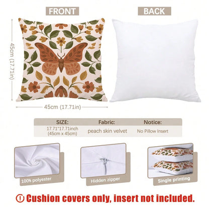 MEMNUN 4pcs Warm Brown Autumn Floral Maple Leaf Print Pillow Covers [No Pillow Insert] 40*40cm/45*45cm/50*50cm [Single-Sided Print] Made Of Polyester Material Butterfly Pumpkin Vertical Stripe Floral