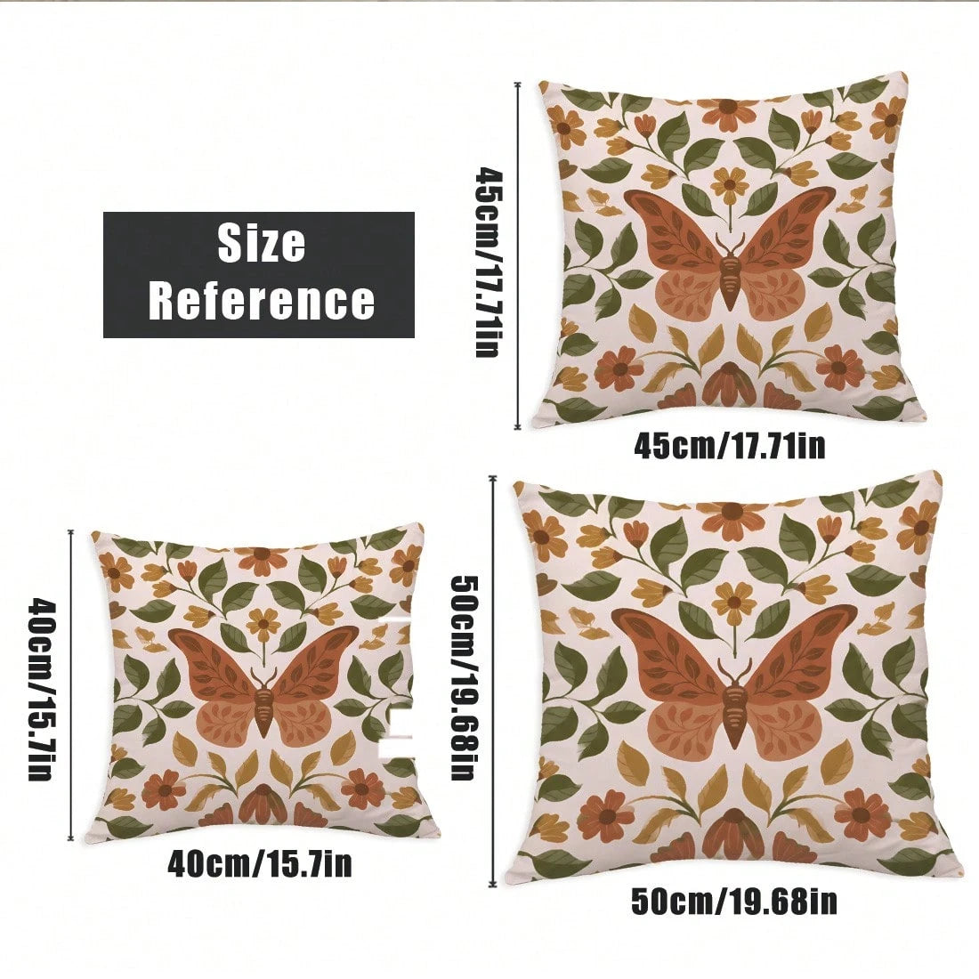 MEMNUN 4pcs Warm Brown Autumn Floral Maple Leaf Print Pillow Covers [No Pillow Insert] 40*40cm/45*45cm/50*50cm [Single-Sided Print] Made Of Polyester Material Butterfly Pumpkin Vertical Stripe Floral
