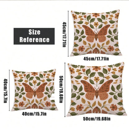 MEMNUN 4pcs Warm Brown Autumn Floral Maple Leaf Print Pillow Covers [No Pillow Insert] 40*40cm/45*45cm/50*50cm [Single-Sided Print] Made Of Polyester Material Butterfly Pumpkin Vertical Stripe Floral