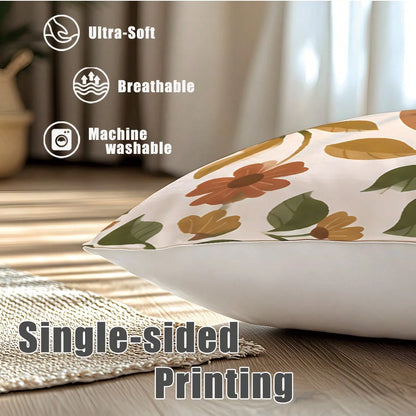 MEMNUN 4pcs Warm Brown Autumn Floral Maple Leaf Print Pillow Covers [No Pillow Insert] 40*40cm/45*45cm/50*50cm [Single-Sided Print] Made Of Polyester Material Butterfly Pumpkin Vertical Stripe Floral