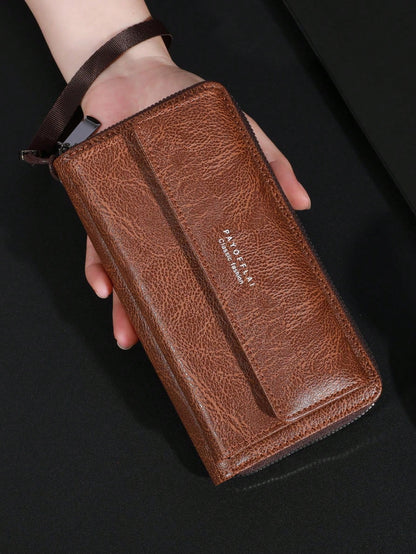 Men's Business Wallet Double Layer PU Leather Buckle Men's Bank Card Clip Zipper Wallet Wallets Wrist Wallet Essentials Items Big Wallet For Men Wallet Purse Wallet Long Wallet Wristlet Wallet