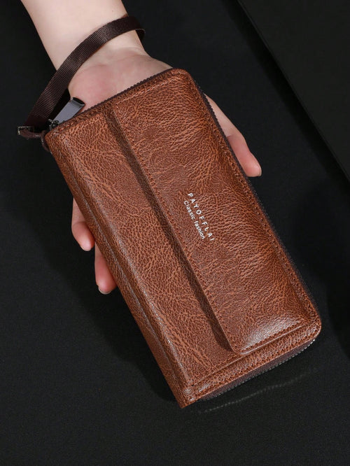 Men's Business Wallet Double Layer PU Leather Buckle Men's Bank Card Clip Zipper Wallet Wallets Wrist Wallet Essentials Items Big Wallet For Men Wallet Purse Wallet Long Wallet Wristlet Wallet