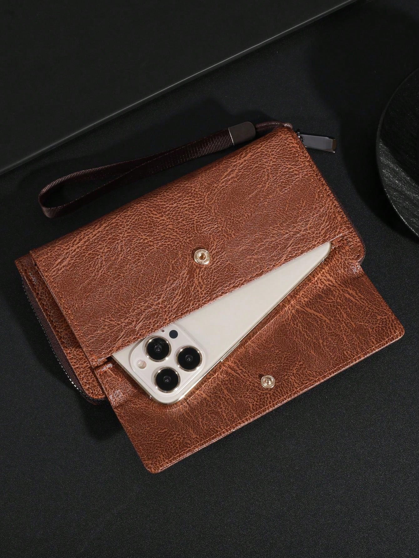 Men's Business Wallet Double Layer PU Leather Buckle Men's Bank Card Clip Zipper Wallet Wallets Wrist Wallet Essentials Items Big Wallet For Men Wallet Purse Wallet Long Wallet Wristlet Wallet