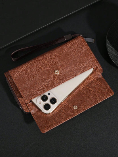 Men's Business Wallet Double Layer PU Leather Buckle Men's Bank Card Clip Zipper Wallet Wallets Wrist Wallet Essentials Items Big Wallet For Men Wallet Purse Wallet Long Wallet Wristlet Wallet