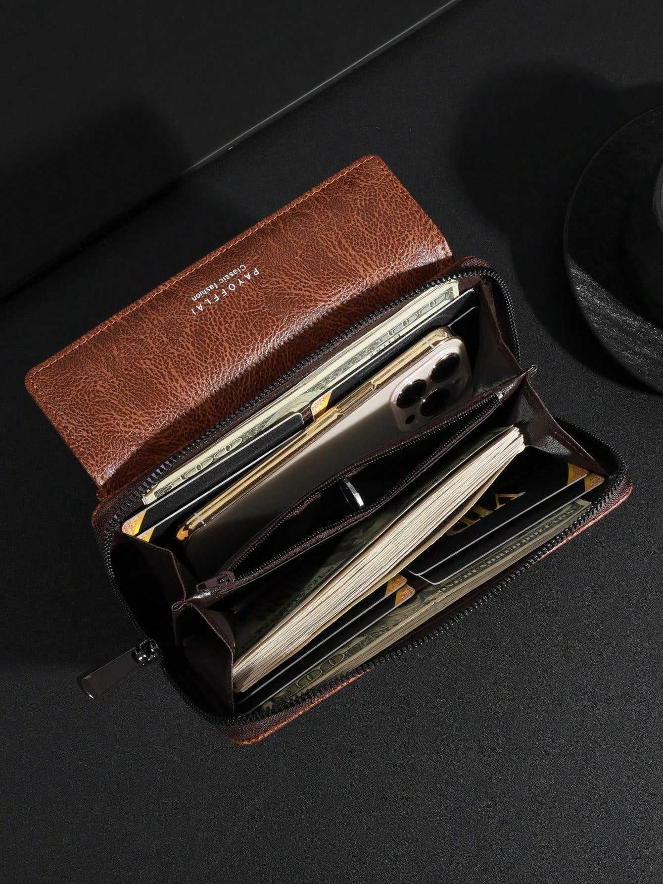 Men's Business Wallet Double Layer PU Leather Buckle Men's Bank Card Clip Zipper Wallet Wallets Wrist Wallet Essentials Items Big Wallet For Men Wallet Purse Wallet Long Wallet Wristlet Wallet