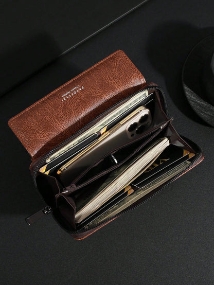 Men's Business Wallet Double Layer PU Leather Buckle Men's Bank Card Clip Zipper Wallet Wallets Wrist Wallet Essentials Items Big Wallet For Men Wallet Purse Wallet Long Wallet Wristlet Wallet