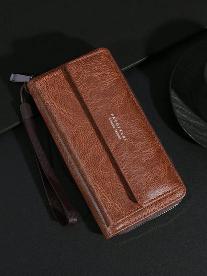 Men's Business Wallet Double Layer PU Leather Buckle Men's Bank Card Clip Zipper Wallet Wallets Wrist Wallet Essentials Items Big Wallet For Men Wallet Purse Wallet Long Wallet Wristlet Wallet