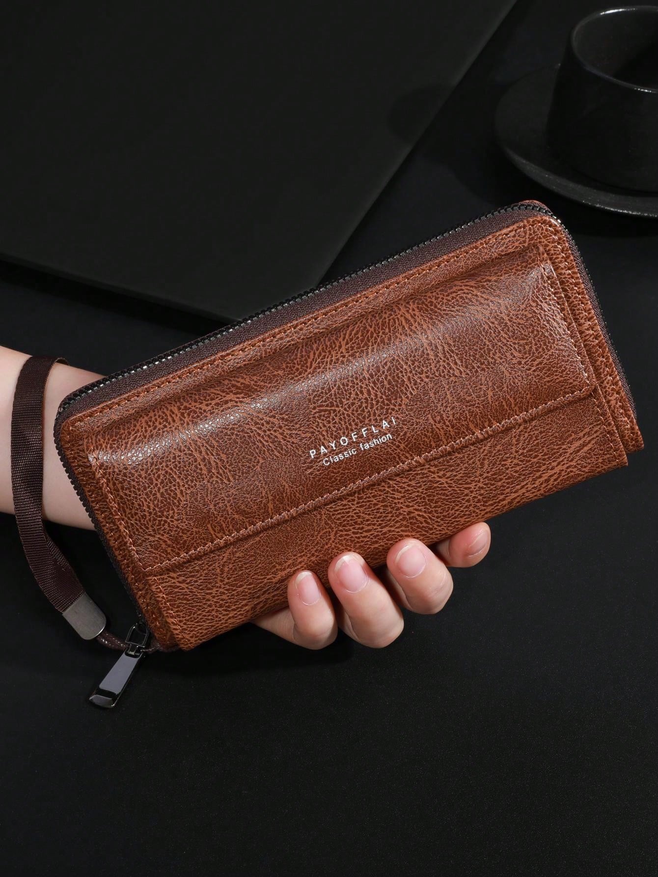 Men's Business Wallet Double Layer PU Leather Buckle Men's Bank Card Clip Zipper Wallet Wallets Wrist Wallet Essentials Items Big Wallet For Men Wallet Purse Wallet Long Wallet Wristlet Wallet