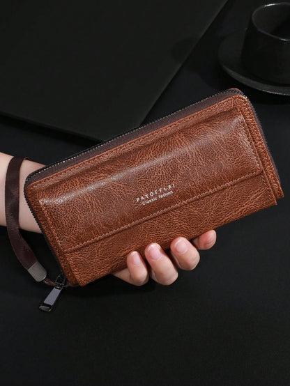 Men's Business Wallet Double Layer PU Leather Buckle Men's Bank Card Clip Zipper Wallet Wallets Wrist Wallet Essentials Items Big Wallet For Men Wallet Purse Wallet Long Wallet Wristlet Wallet