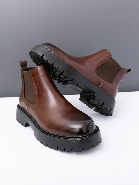 Men's Chelsea Boots High-Top Motorcycle Boots New Versatile Shoes Korean Style Casual Shoes British Style Faux Leather Men's Shoes