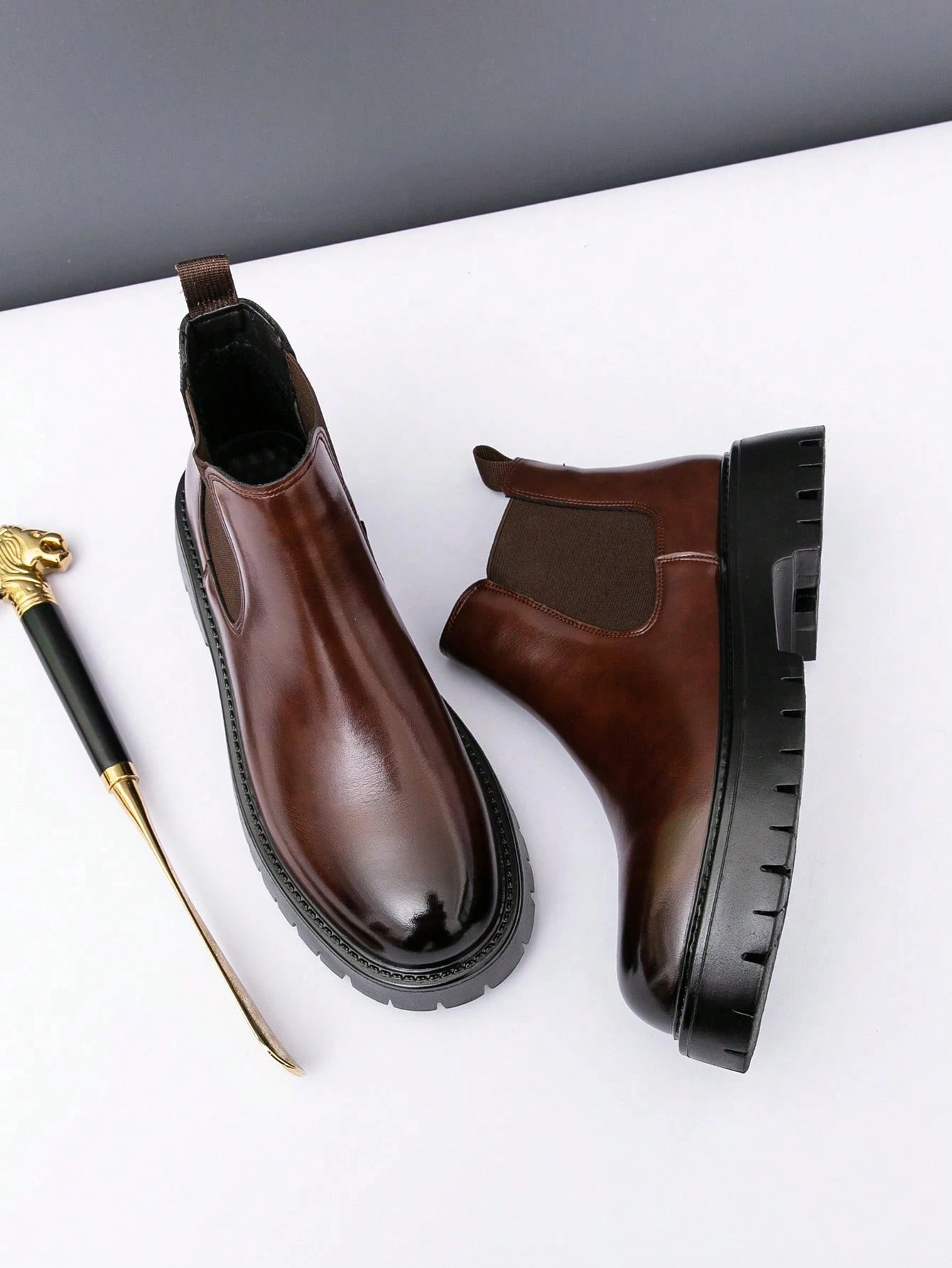 Men's Chelsea Boots High-Top Motorcycle Boots New Versatile Shoes Korean Style Casual Shoes British Style Faux Leather Men's Shoes