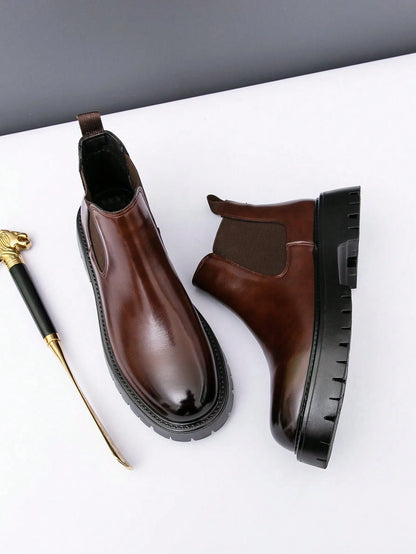 Men's Chelsea Boots High-Top Motorcycle Boots New Versatile Shoes Korean Style Casual Shoes British Style Faux Leather Men's Shoes
