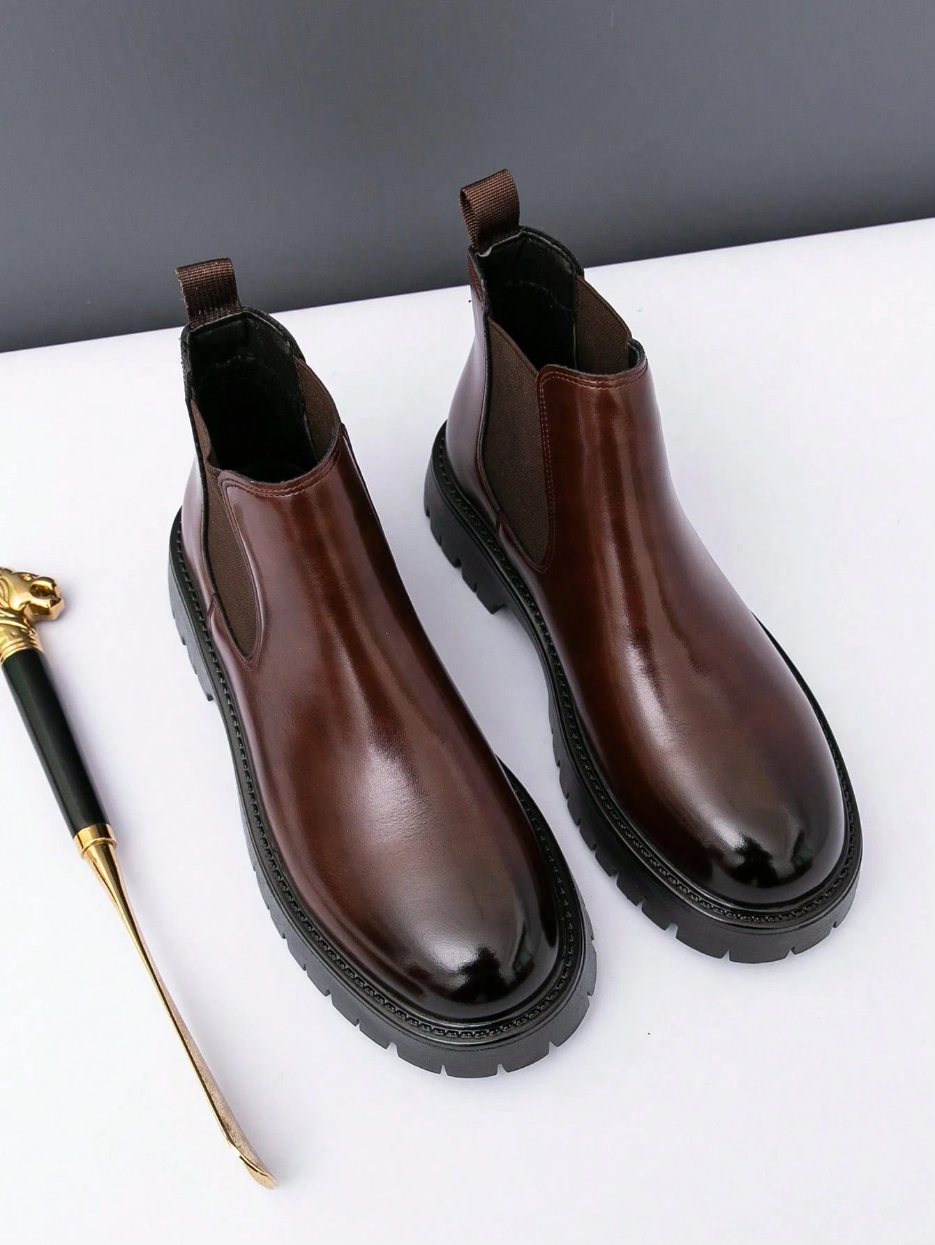 Men's Chelsea Boots High-Top Motorcycle Boots New Versatile Shoes Korean Style Casual Shoes British Style Faux Leather Men's Shoes
