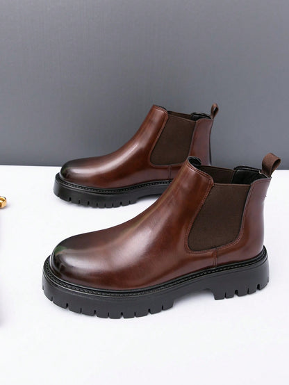 Men's Chelsea Boots High-Top Motorcycle Boots New Versatile Shoes Korean Style Casual Shoes British Style Faux Leather Men's Shoes