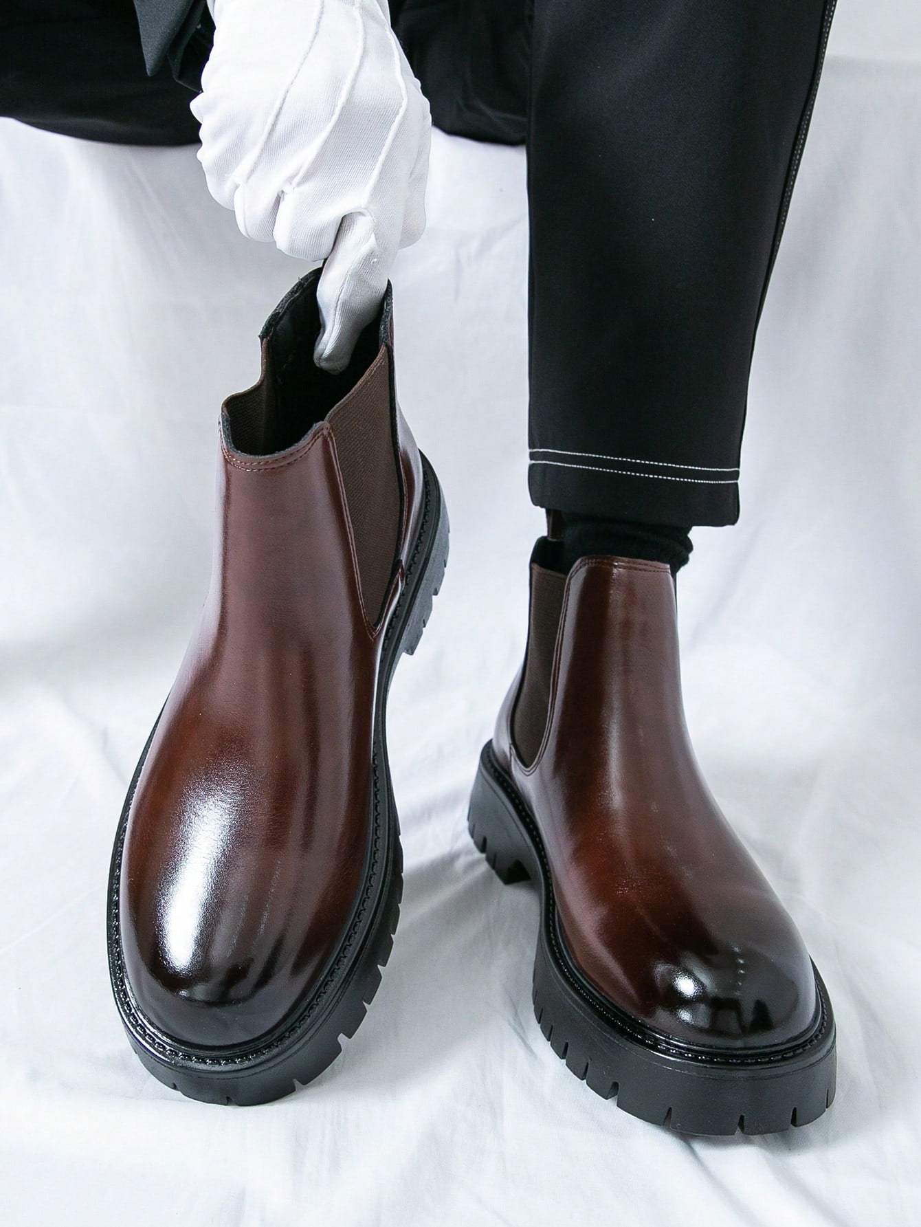 Men's Chelsea Boots High-Top Motorcycle Boots New Versatile Shoes Korean Style Casual Shoes British Style Faux Leather Men's Shoes