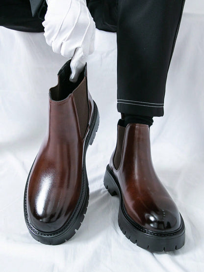 Men's Chelsea Boots High-Top Motorcycle Boots New Versatile Shoes Korean Style Casual Shoes British Style Faux Leather Men's Shoes