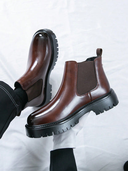 Men's Chelsea Boots High-Top Motorcycle Boots New Versatile Shoes Korean Style Casual Shoes British Style Faux Leather Men's Shoes