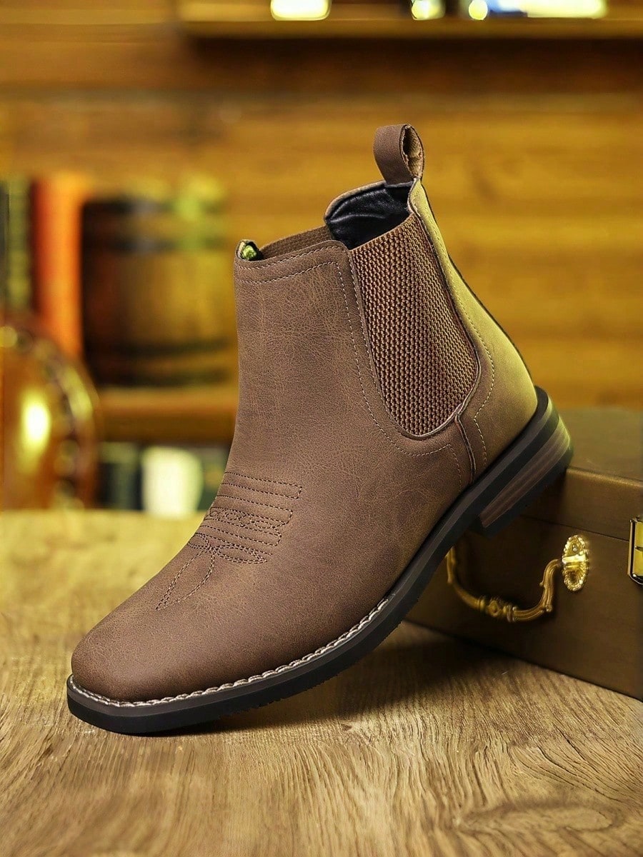 Men's Chelsea Boots, Square Toe, Lightweight Comfortable, Vintage British Western Boots (Run 1 Size Larger)