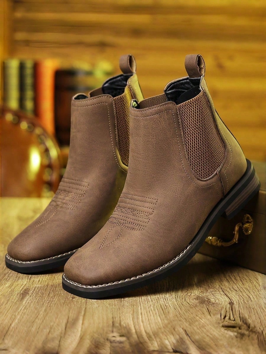 Men's Chelsea Boots, Square Toe, Lightweight Comfortable, Vintage British Western Boots (Run 1 Size Larger)