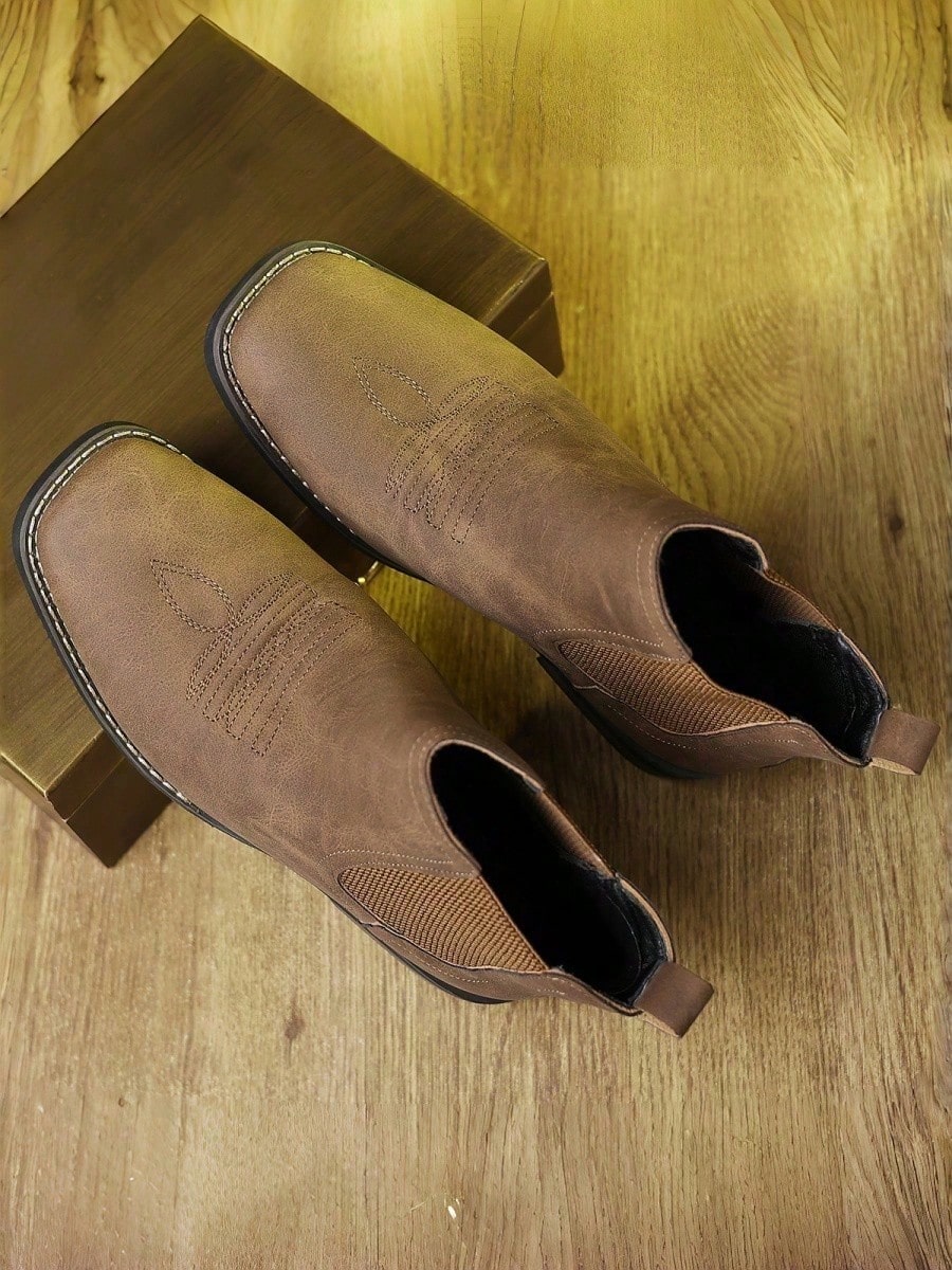 Men's Chelsea Boots, Square Toe, Lightweight Comfortable, Vintage British Western Boots (Run 1 Size Larger)