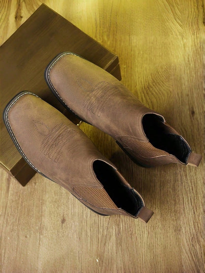 Men's Chelsea Boots, Square Toe, Lightweight Comfortable, Vintage British Western Boots (Run 1 Size Larger)