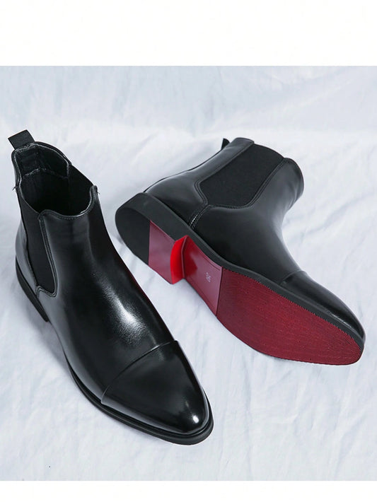 Men's Chelsea Boots With Red Soles, Slip-On Work Shoes, European And American Style Business Ankle Boots In Red, Black, Brown, Retro Motorcycle Boots, Vintage Casual Cowboy Boots Suitable For Hiking A