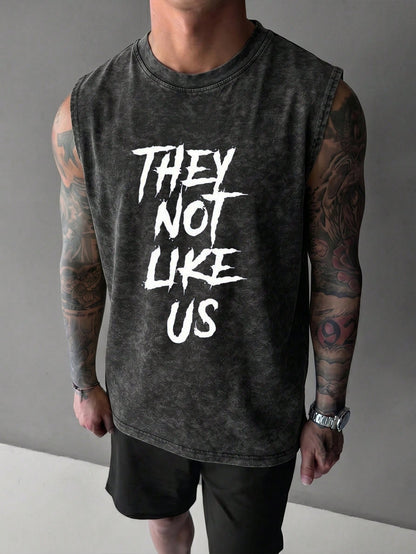 Men's Fashion Casual Versatile Letter Print Crew Neck Sleeveless Minimalist Tank Top