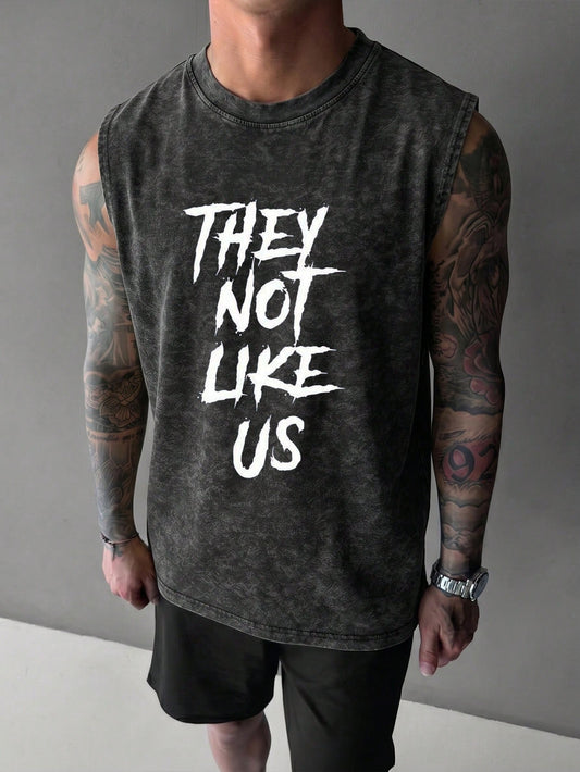 Men's Fashion Casual Versatile Letter Print Crew Neck Sleeveless Minimalist Tank Top