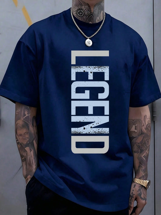 Men's Legend Graphic Tees- Casual Black Short Sleeve Crew Neck Shirt With Blue Lettering, Lightweight Summer Mens Clothes, Streetwear Men Clothing