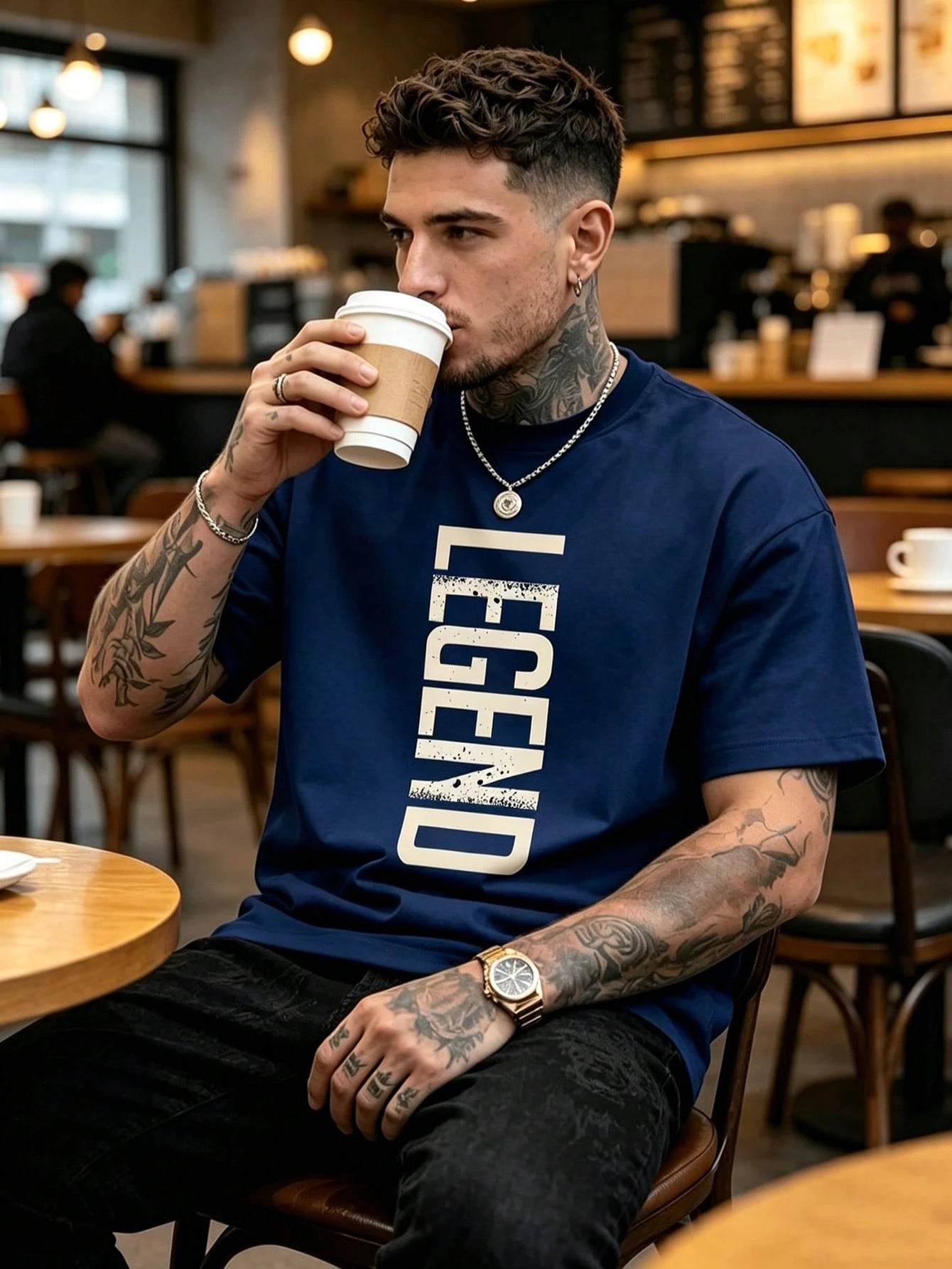 Men's Legend Graphic Tees- Casual Black Short Sleeve Crew Neck Shirt With Blue Lettering, Lightweight Summer Mens Clothes, Streetwear Men Clothing