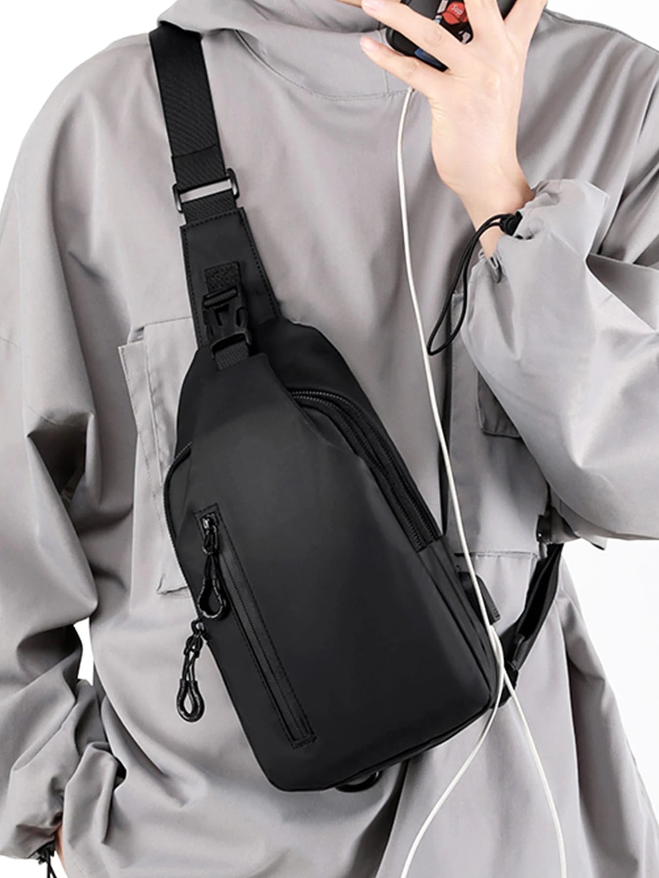Men's Small Square Chest Bag, Messenger Bag, Waist Bag, Shoulder Bag, Running Bag, Cycling Bag, Fashion Solid Color Minimalist Cartoon, Astronaut, Graffiti Print Sporty Street Business Casual Bag Funn