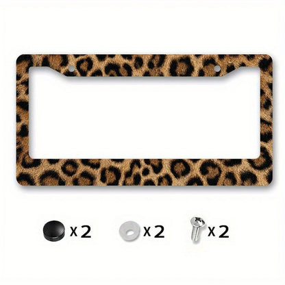 Metal Frame License Plate, Leopard Print Design, Perfect For Decorating Your Car And Creating A Desert Adventure Theme