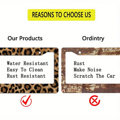 Metal Frame License Plate, Leopard Print Design, Perfect For Decorating Your Car And Creating A Desert Adventure Theme