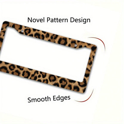 Metal Frame License Plate, Leopard Print Design, Perfect For Decorating Your Car And Creating A Desert Adventure Theme