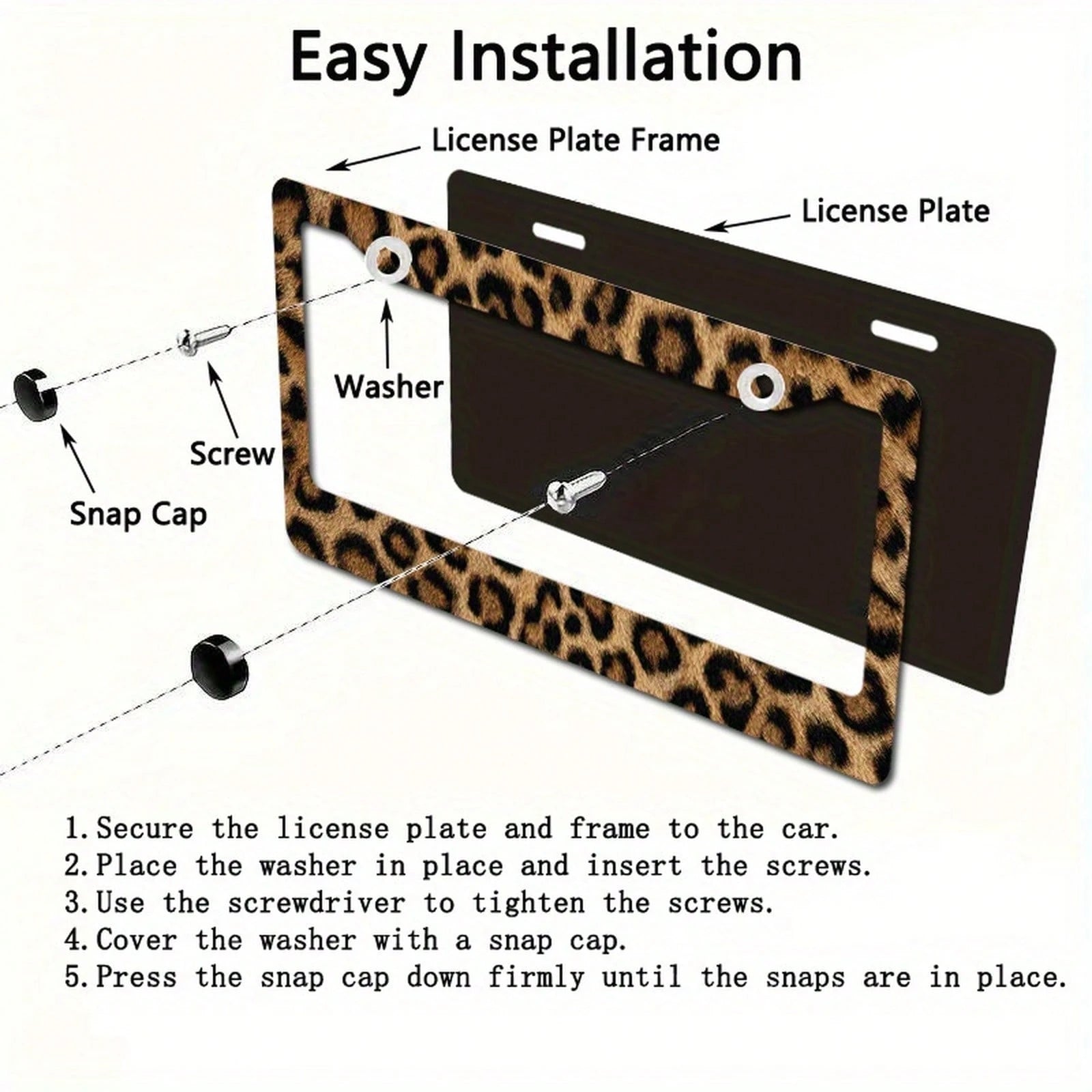 Metal Frame License Plate, Leopard Print Design, Perfect For Decorating Your Car And Creating A Desert Adventure Theme