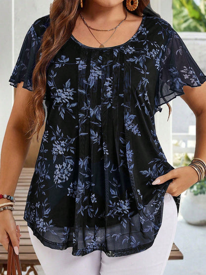 Miaspire Plus Size Women's Elegant Floral Print Shirt, Summer Blouses For Women Casual Tops Ladies Latest New Arrivals Blouse Beautiful