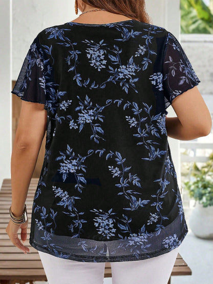 Miaspire Plus Size Women's Elegant Floral Print Shirt, Summer Blouses For Women Casual Tops Ladies Latest New Arrivals Blouse Beautiful