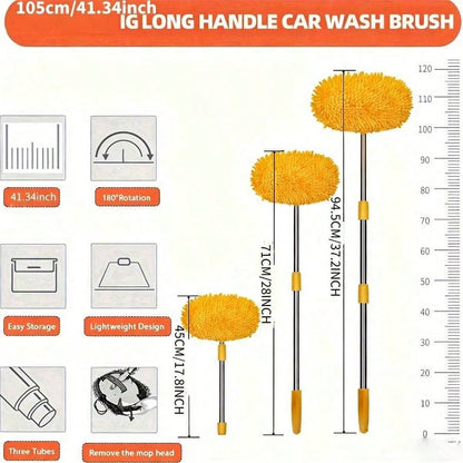 Microfiber 45-Inch Long Handle Car Wash Mop- Scratch-Free Cleaning Tools For Cars, Trucks, SUVs, RVs, Boats, With Chenier Sponge Dust Brush, One Mop And Two Replacement Heads