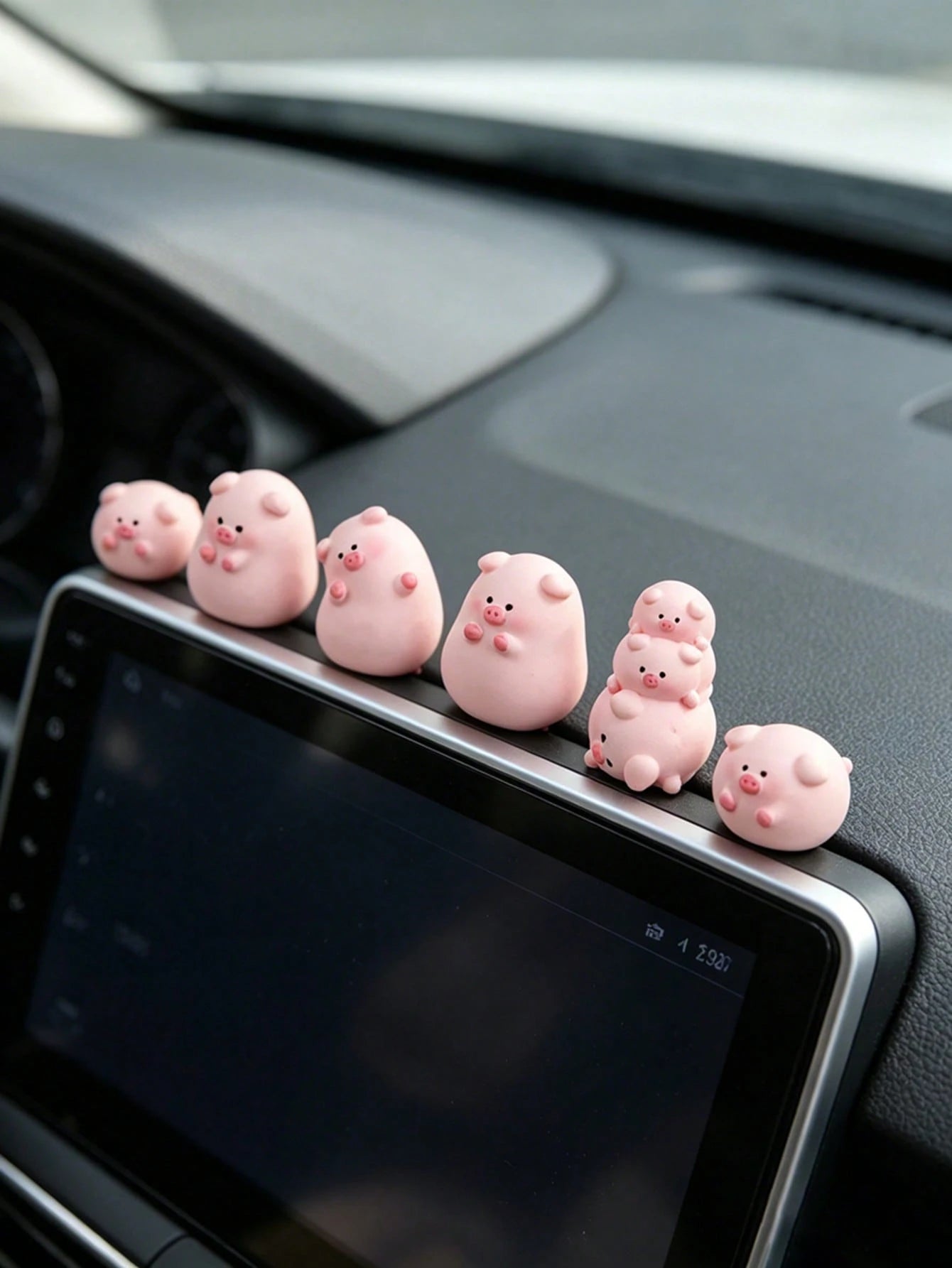 Mini Adorable Fat Pig Figurines Set, 6 Different Shapes Kawaii Pink Pig Car Ornaments, Resin Animal Statues For Desk & Micro Landscape Decor