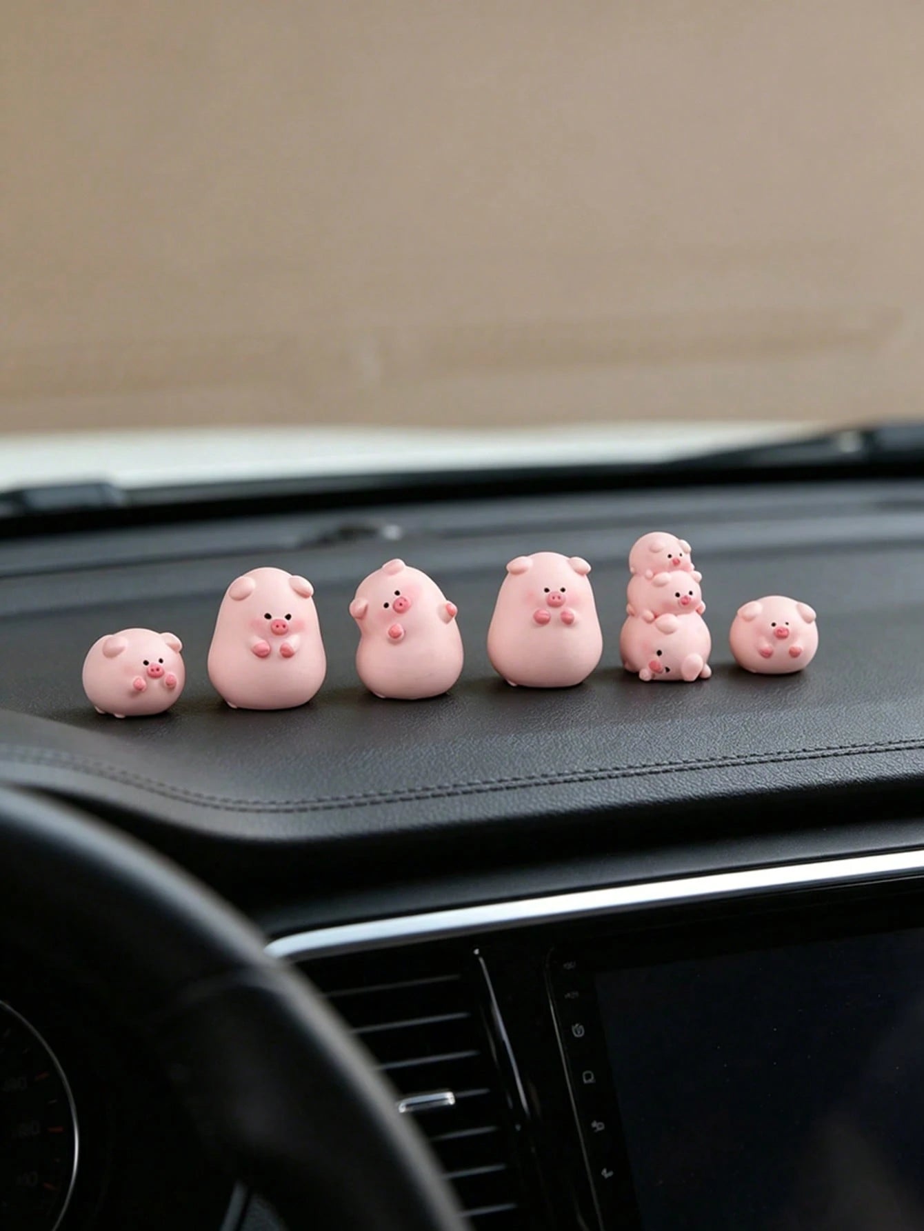 Mini Adorable Fat Pig Figurines Set, 6 Different Shapes Kawaii Pink Pig Car Ornaments, Resin Animal Statues For Desk & Micro Landscape Decor
