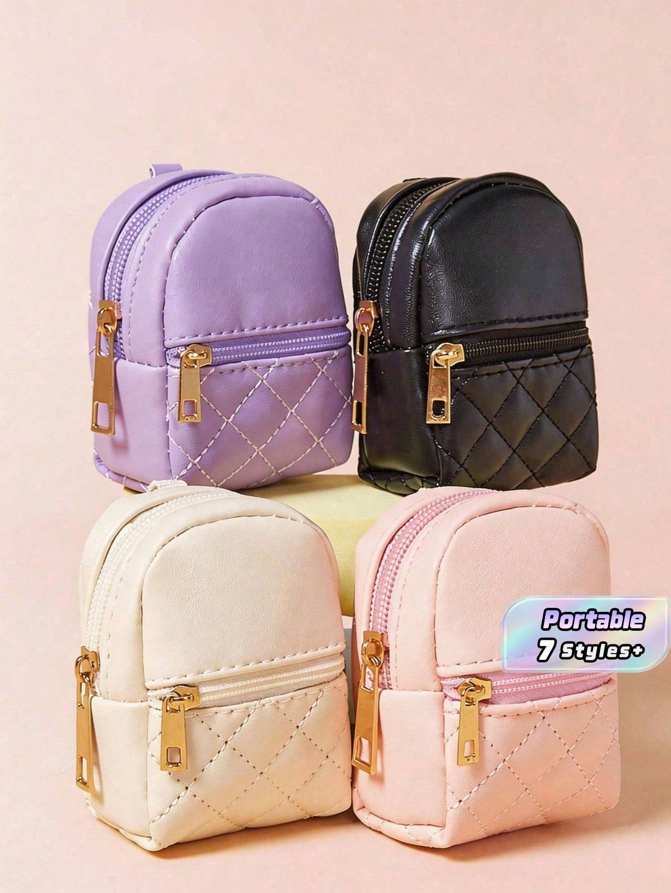 Mini Backpack Keychain Women's Cute Cosmetic Bag Keychain Small PU Cosmetic Bag Keychain Accessories Bag Storage Zipper Bag Accessories