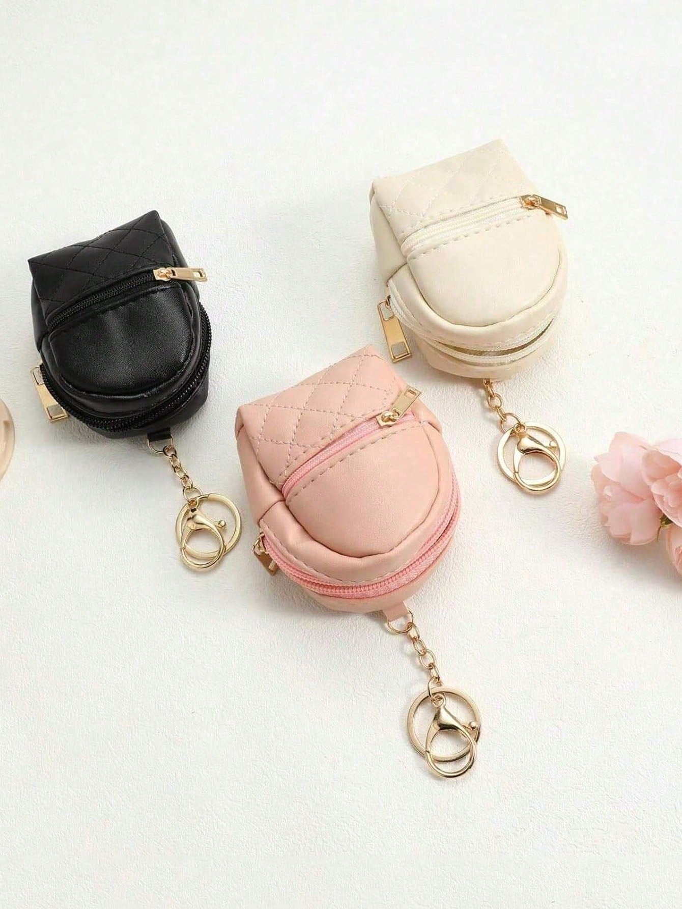 Mini Backpack Keychain Women's Cute Cosmetic Bag Keychain Small PU Cosmetic Bag Keychain Accessories Bag Storage Zipper Bag Accessories