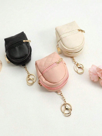 Mini Backpack Keychain Women's Cute Cosmetic Bag Keychain Small PU Cosmetic Bag Keychain Accessories Bag Storage Zipper Bag Accessories