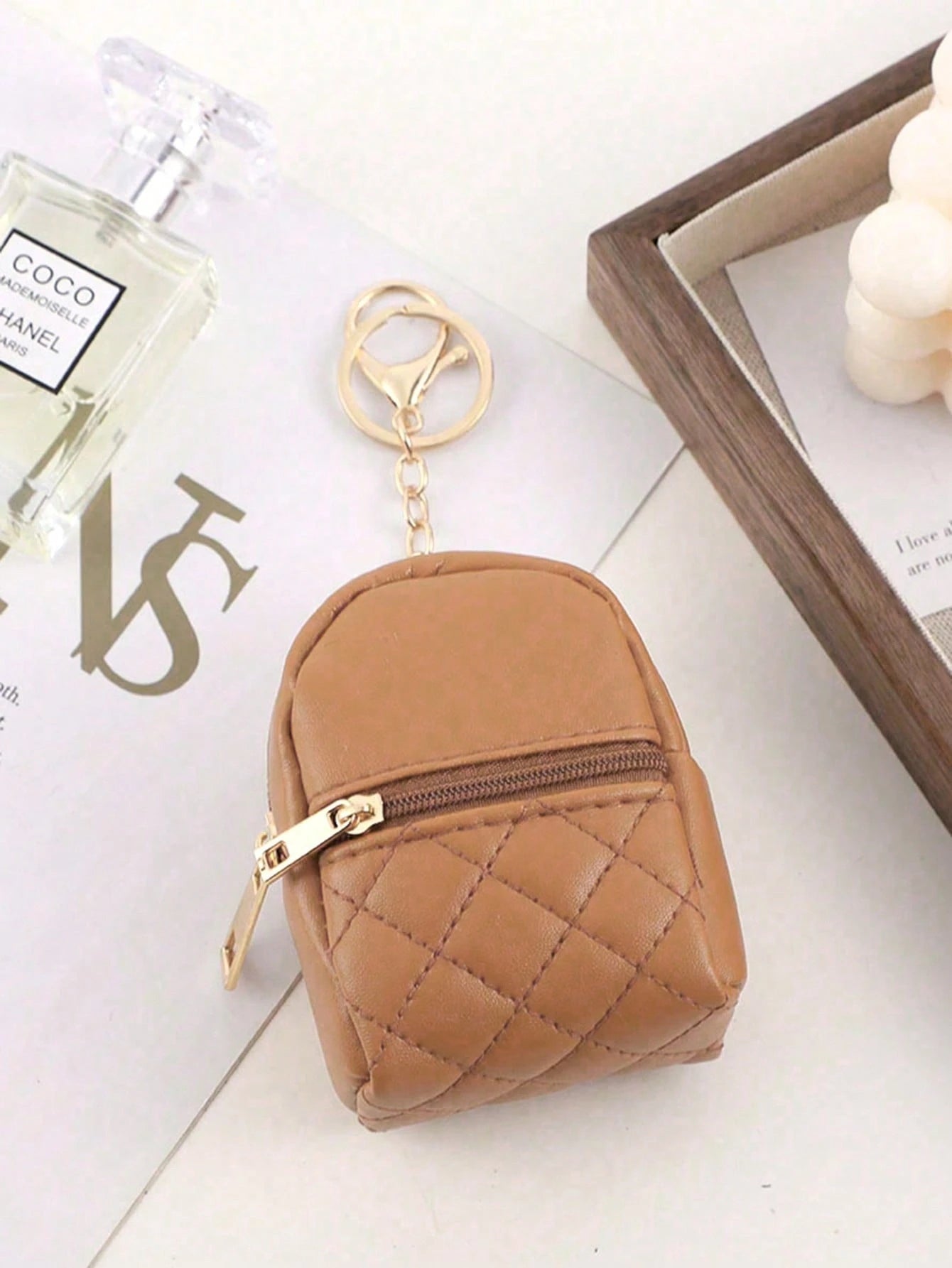 Mini Backpack Keychain Women's Cute Cosmetic Bag Keychain Small PU Cosmetic Bag Keychain Accessories Bag Storage Zipper Bag Accessories