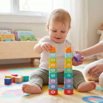 Mini Infant Toddler Number & Letter Stacking Cups, Early Education Rainbow Stacking Toy, Bath Water Play Stacking Fun, Baby Birthday Gift (Random Color)