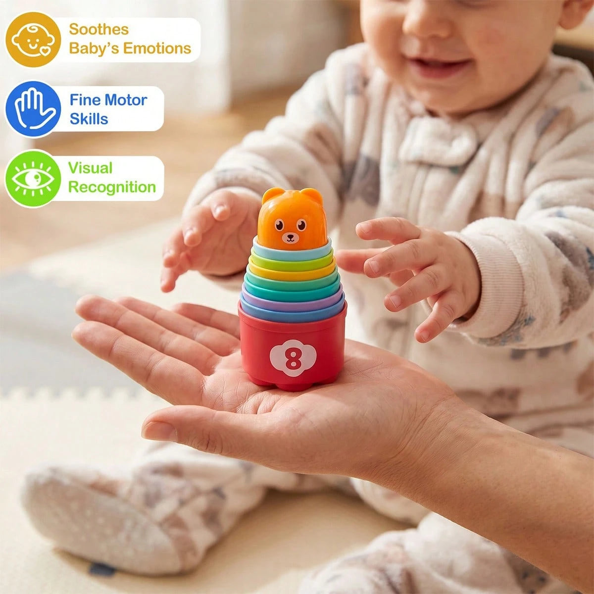 Mini Infant Toddler Number & Letter Stacking Cups, Early Education Rainbow Stacking Toy, Bath Water Play Stacking Fun, Baby Birthday Gift (Random Color)